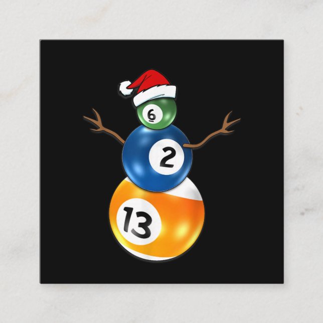 Billiards Christmas Snowman With Pool Table Balls Square Business Card (Front)
