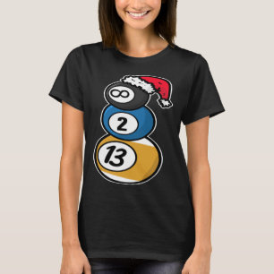 Billiards Christmas Snowman with Pool Table Balls  T-Shirt