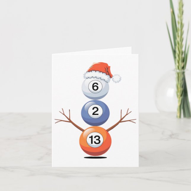 Billiards Christmas Snowman With Pool Table  Card (Front)