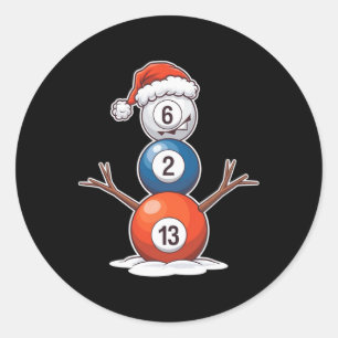Billiards Christmas Snowman With Pool Table Classic Round Sticker