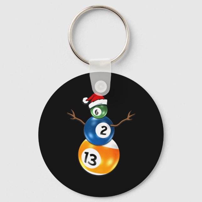 Billiards Christmas Snowman With Pool Table  Key Ring (Front)