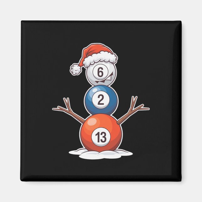 Billiards Christmas Snowman With Pool Table  Magnet (Front)