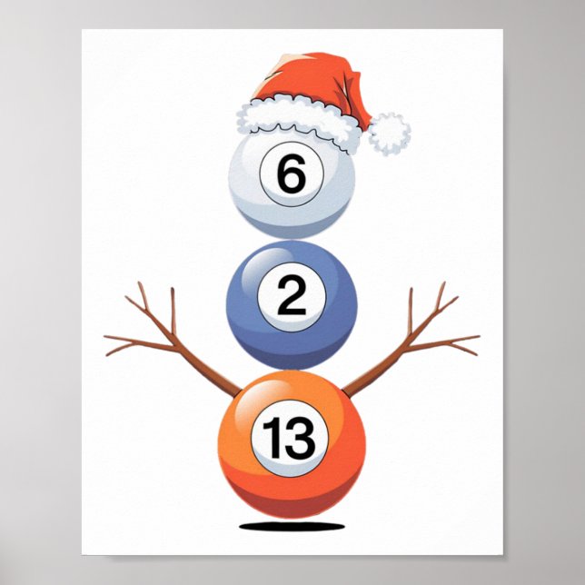 Billiards Christmas Snowman With Pool Table  Poster (Front)