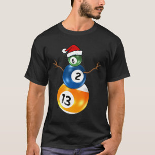 Billiards Christmas Snowman With Pool Table  T-Shirt