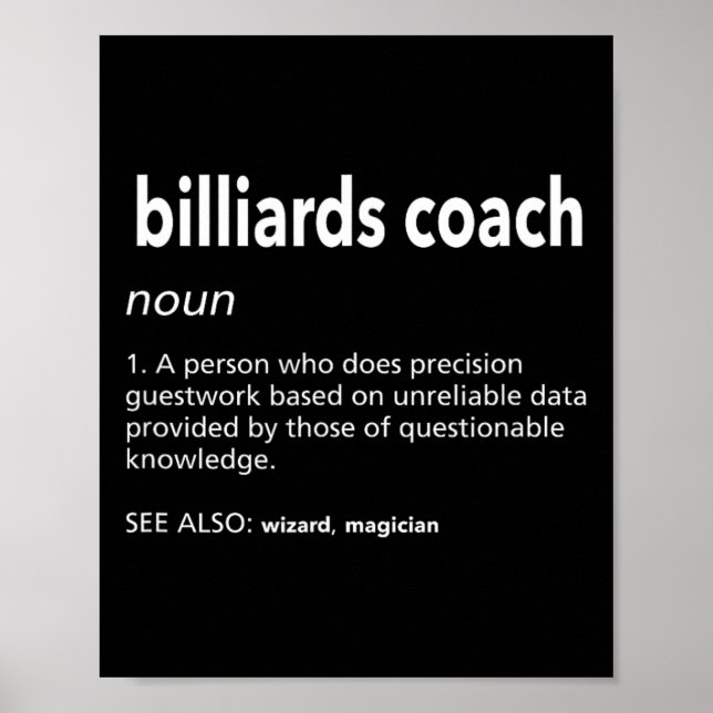 Billiards Coach Definition Funny Pool Player Humou Poster (Front)
