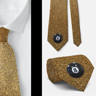 Billiards Cool Eight Ball Pool Gold Neck Tie