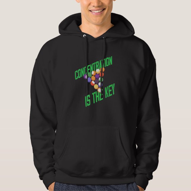 Billiards Cue Concentration Design Hoodie (Front)