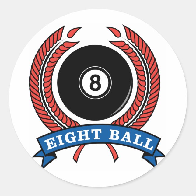 Billiards Eight Ball Classic Round Sticker (Front)