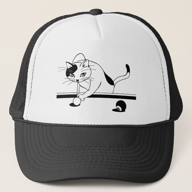 Billiards Game Cat Aim To Trucker Hat (Front)