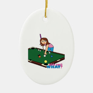 Billiards Girl Ceramic Tree Decoration
