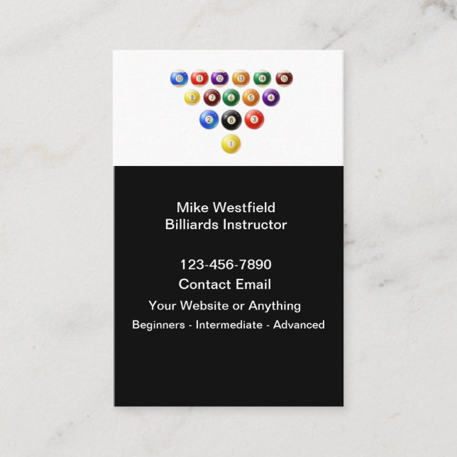 Billiards Instructor Simple Business Cards Design (Front)