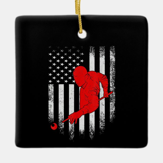 Billiards Lover | American Flag Billiards Gift Ceramic Ornament (Front)