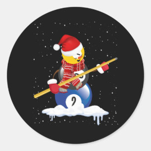 Billiards Merry Christmas Snowman with Pool Table  Classic Round Sticker