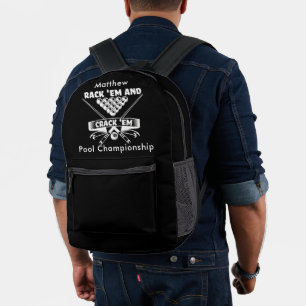 Billiards Motto With Cues & Balls Printed Backpack