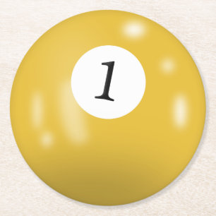 Billiards number 1 ball round paper coaster