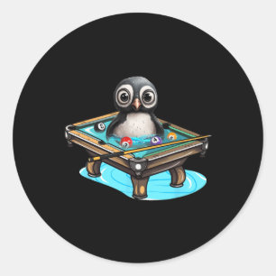 Billiards Penguin Hustler Pool Snooker Playing Poo Classic Round Sticker