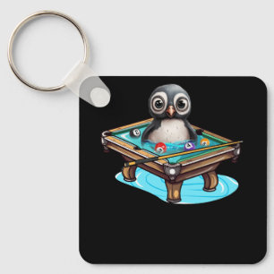 Billiards Penguin Hustler Pool Snooker Playing Poo Key Ring
