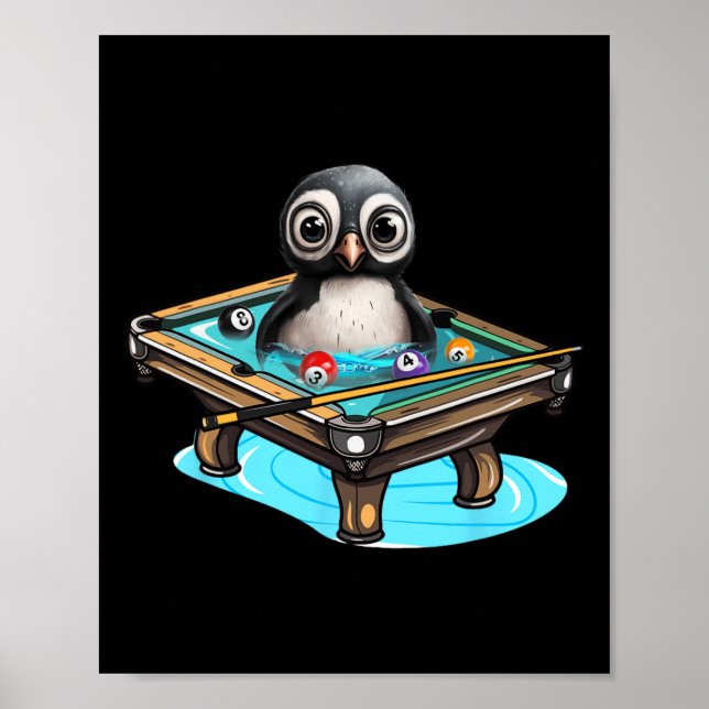 Billiards Penguin Hustler Pool Snooker Playing Poo Poster (Front)