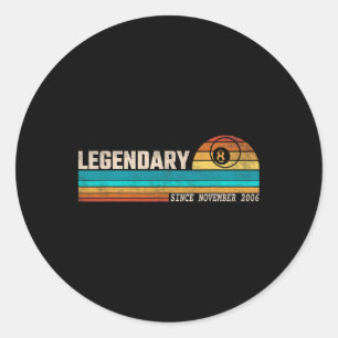 Billiards Player Legend Since November 2006 Birthd Classic Round Sticker