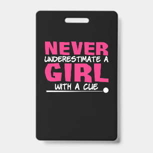 Billiards Player Pool Billiards Girl With A Cue ID Badge