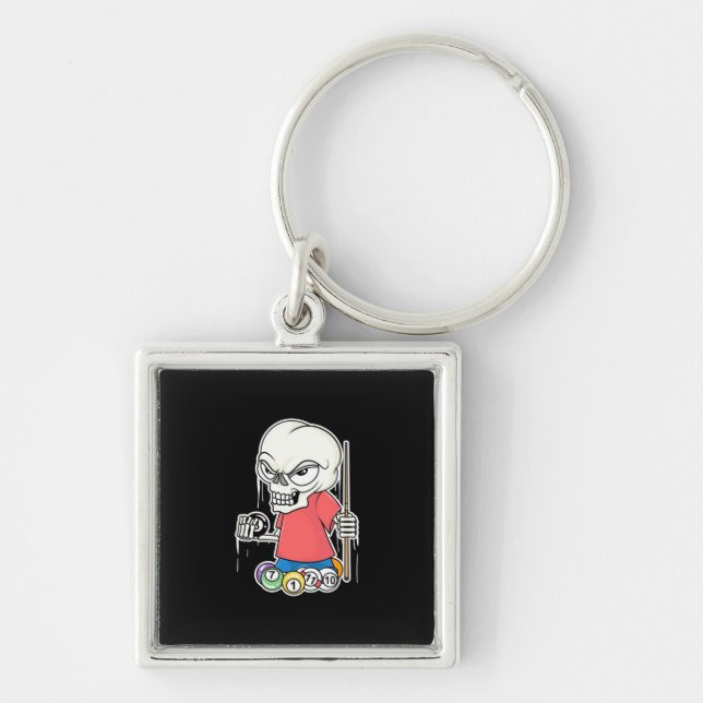 Billiards Player | Skull Billiard Player Key Ring (Front)