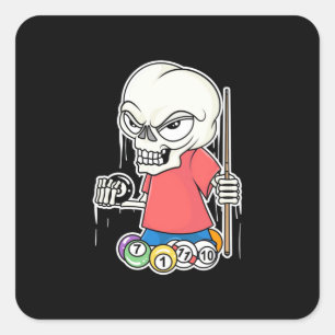 Billiards Player Skull Billiard Player Square Sticker