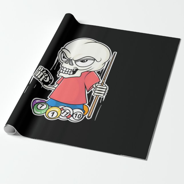 Billiards Player | Skull Billiard Player Wrapping Paper (Unrolled)