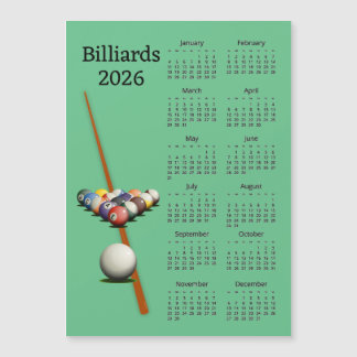 Billiards Pool 2026 Calendar Magnetic Card