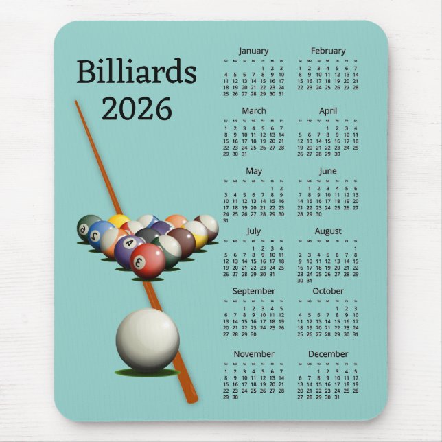 Billiards Pool 2026 Calendar Mousepad (Front)