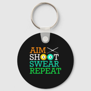 Billiards Pool Aim Shoot Swear Repeat Key Ring