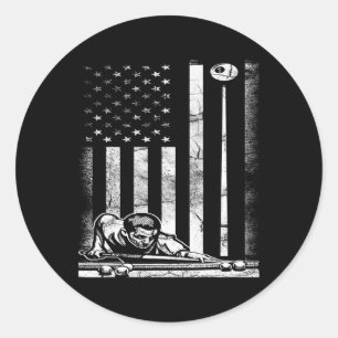 Billiards Pool American Us Flag July 4th Classic Round Sticker