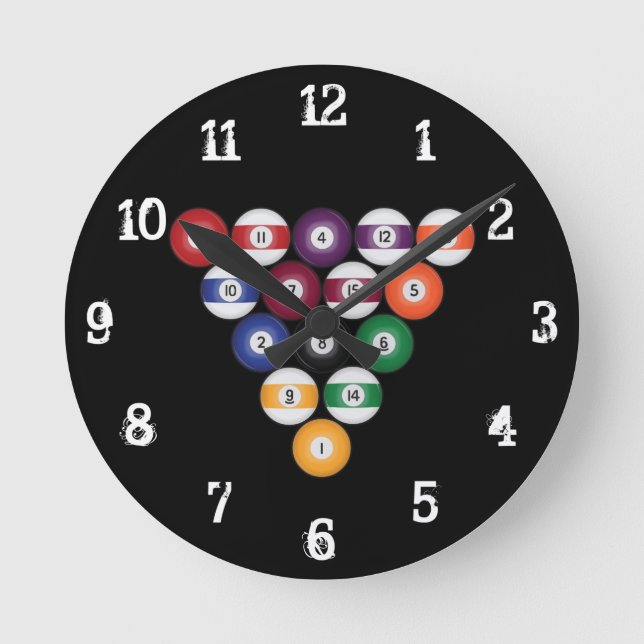 Billiards / Pool Balls: Wall Clock (Front)