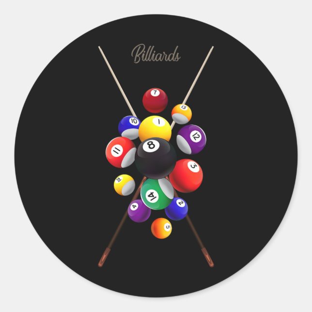 Billiards Pool  Classic Round Sticker (Front)