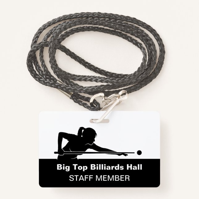 Billiards Pool Hall And Event Staff Member Budget ID Badge (Front with Lanyard)