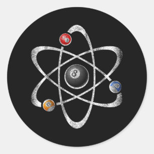 Billiards Pool Hall Sport Atom Science Vintage Ret Classic Round Sticker