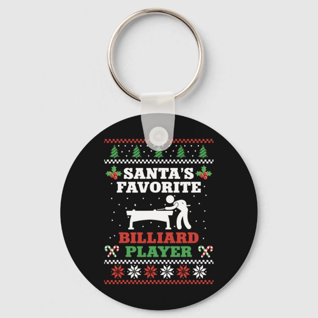 Billiards Pool Player Ball Christmas Ugly Christma Key Ring (Front)