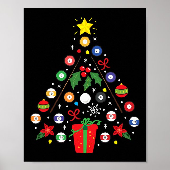 Billiards Pool Player Christmas Ornament Tree Funn Poster (Front)