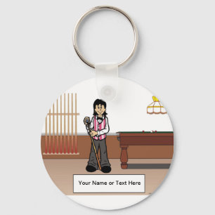 Billiards, Pool Player - Female Cartoon  Key Ring