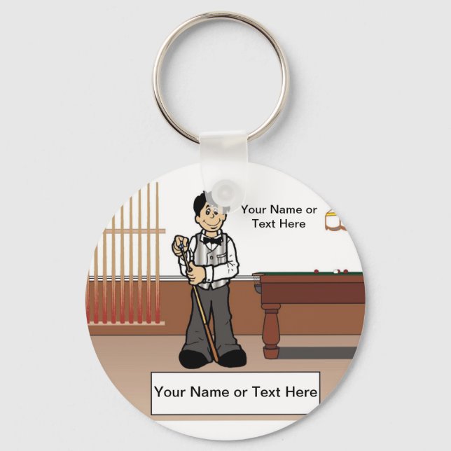 Billiards, Pool Player - Male Cartoon  Key Ring (Front)