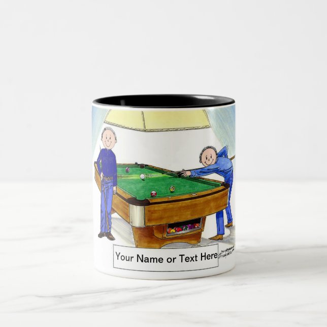 Billiards, Pool Players - Male & Male Cartoon Two-Tone Coffee Mug (Center)