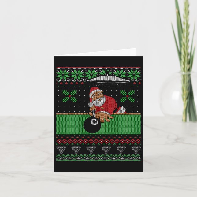 Billiards Pool Ugly Christmas Sweater Style  Card (Front)