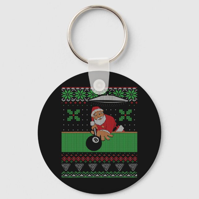 Billiards Pool Ugly Christmas Sweater Style  Key Ring (Front)
