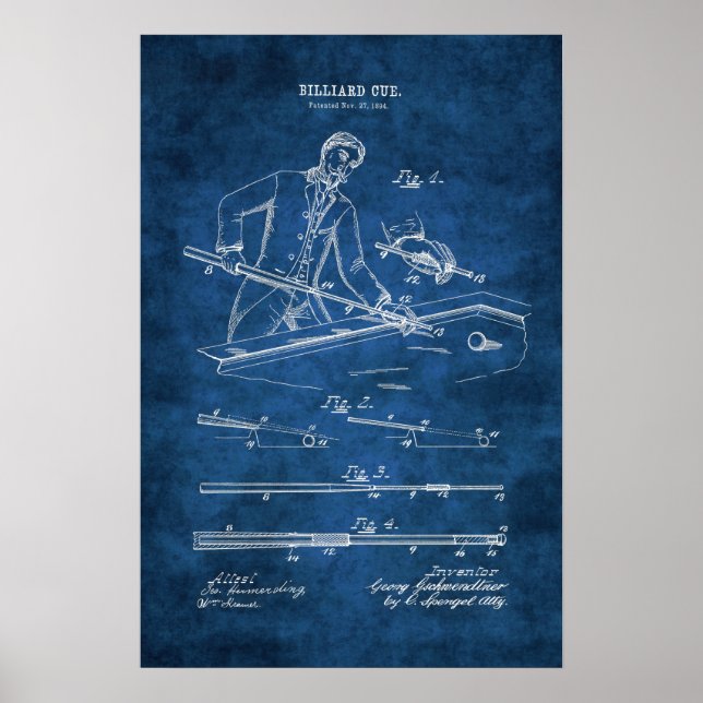 Billiards Poster Patent Art no. 7 Pool Room Decor (Front)