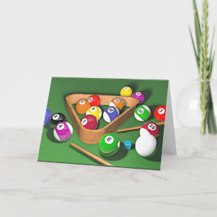 Billiards, rack 'em up, colourful design,  card