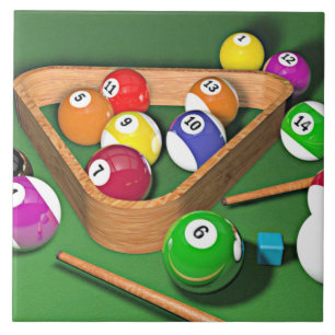 Billiards, rack 'em up, colourful design, ceramic tile