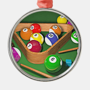 Billiards, rack 'em up, colourful design,  metal ornament