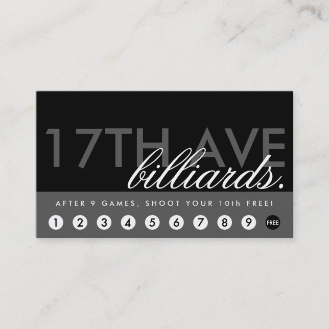 BILLIARDS rewards program Loyalty Card (Front)
