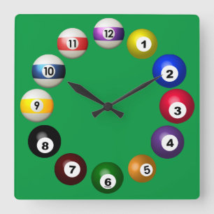 Billiards Room Fun Square Wall Clock