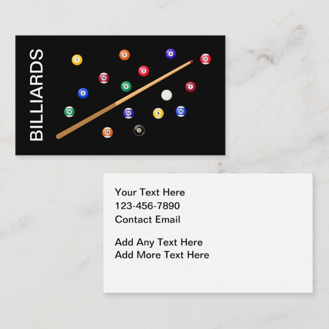 Billiards Snooker Pool Hall Business Cards (Front/Back)