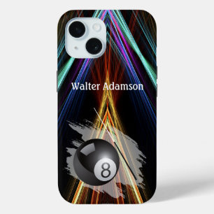 Billiards Sport ball and cue Personalise with Name iPhone 15 Case